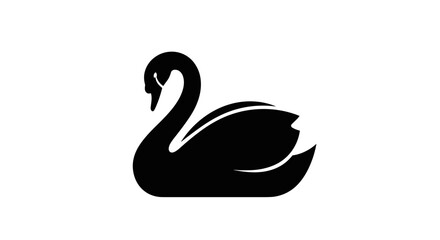 Elegant Black Swan Silhouette Graceful Bird on White Background.