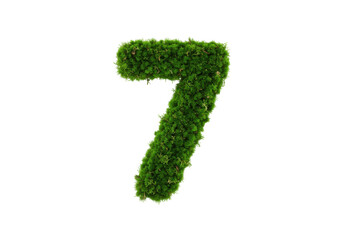 Isolated topiary number seven, decorative grass symbol, green numeral, eco font concept