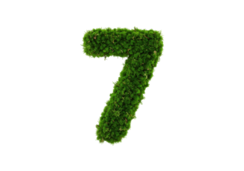 Isolated topiary number seven, decorative grass symbol, green numeral, eco font concept