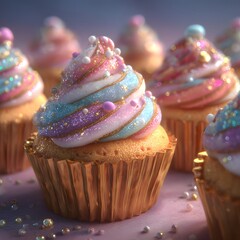 Glittering Unicorn Swirl Cupcake Dessert Close-up