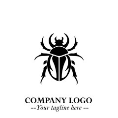 Beetle Logo Symbol in Black on the White Background with Simple Modern Insect Design
