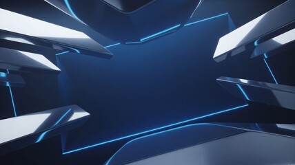 A cinematic 3D render of a futuristic, minimalist abstract background featuring metallic silver cubes and crystal pyramids on a dark, reflective surface.