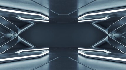 Dark Minimalist 3D Sci-fi Corridor Background with Futuristic White Neon Lights