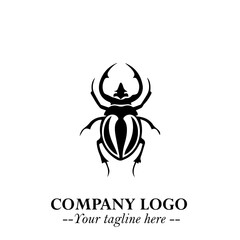 Beetle Logo Symbol in Black on the White Background with Simple Modern Insect Design