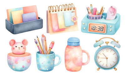 Colorful Collection of Isolated Desk Objects for Creative Spaces and Themes