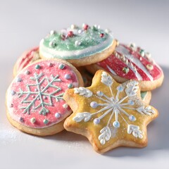 Assorted Christmas Sugar Cookies with Royal Icing Snowflake Decoration