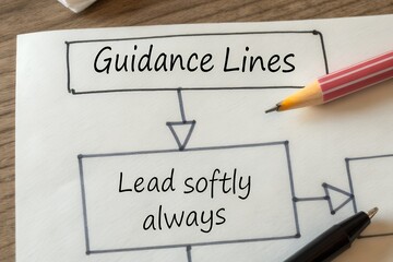 Obraz premium Hand drawn diagram with guidance lines and instruction to lead softly always