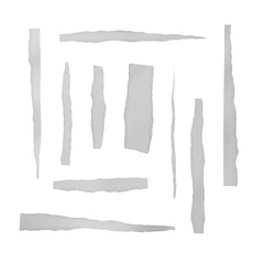 Realistic torn paper strips set isolated on transparent background — perfect for scrapbook design, collage art, stationery, and digital mockups.