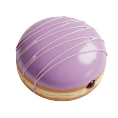Delicious purple glazed donut with white icing drizzle isolated on transparent background — perfect for dessert menus, bakery ads, and food design projects