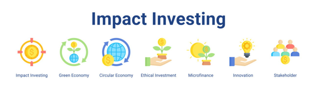Impact Investing web icon vector illustration concept with icon of Impact Investing, Green Economy, Circular Economy, Ethical Investment, Microfinance, Innovation, Stakeholder.