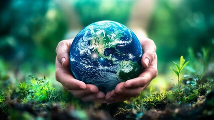 Protecting planet earth nurturing global sustainability hands holding earth globe - Powered by Adobe