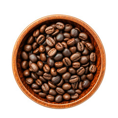 Fototapeta premium Coffee beans in wooden bowl isolated on transparent background