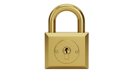 Isolated golden metal padlock, security concept, vintage locked safety, gold color, metallic