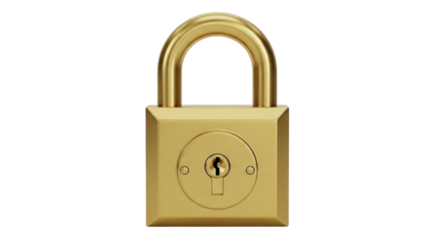Isolated golden metal padlock, security concept, vintage locked safety, gold color, metallic