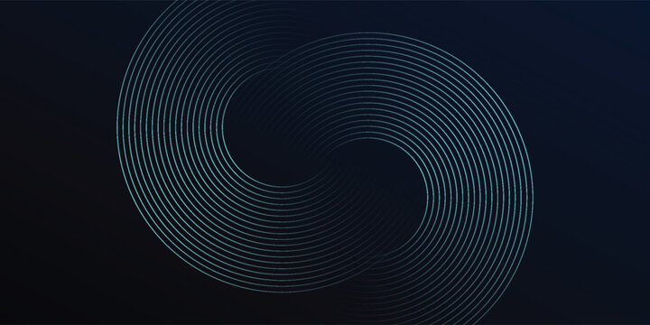 Blue abstract background with glowing circles. Swirl circular lines pattern. Geometric spiral. Twirl element. Modern graphic design