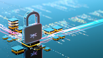 Abstract Lock on CPU. Digital security concept. 
