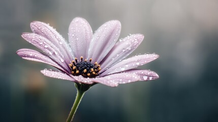 Delicate Purple Flower with Raindrops Showcasing Beauty and Freshness in a Soft Focus Background Captivating Nature's Elegance and Serenity