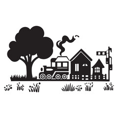 Obraz premium Rural Retreat Logo and Iconic Village Charming Village Scenes Vector and Graphic Design 
