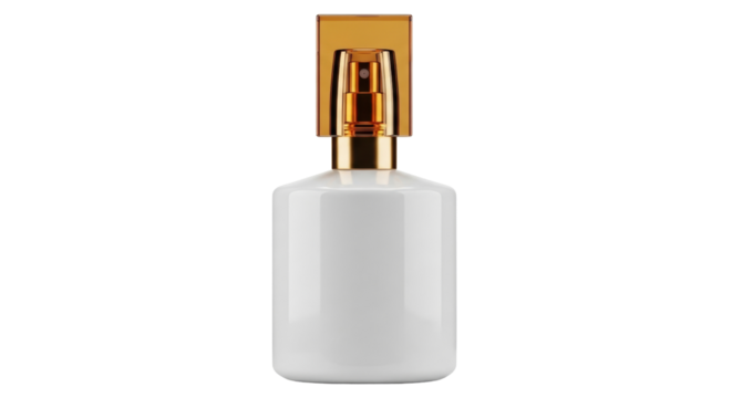 Isolated perfume bottle with gold cap, beauty product, elegant cosmetics container design