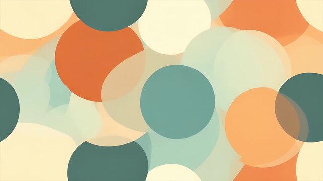 Digital art wallpaper background. abstract geometric background with overlapping circles in various shades of orange, teal.