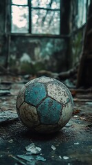 Abandoned dreams: A forgotten soccer ball in a dilapidated building evokes loss