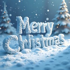 雪の森に浮かぶメリークリスマス文字｜Merry Christmas Text in Snowy Forest