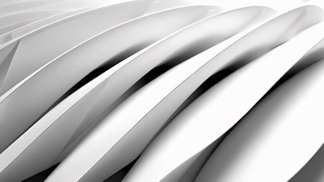 Digital art wallpaper background. A closeup of a modern architectural structure, possibly a building or a futuristic building, with a repetitive pattern of white and gray curves.