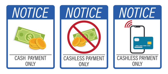 Isolated notice label cash and chashless payment only stickerstore.