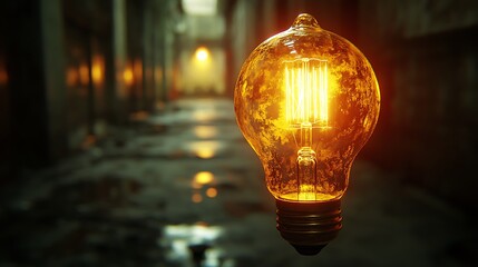 Illuminating urban decay: An incandescent bulb against a derelict backdrop