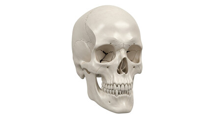 Isolated anatomical human skull model, close-up study, bone structure, medical science concept