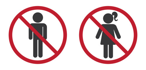 Bundle isolated prohibition sign of man and woman symbol, gender-based restriction warning for restroom or limited access area.
