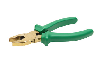 Isolated metal pliers with green handle are ready for home improvement and repair work