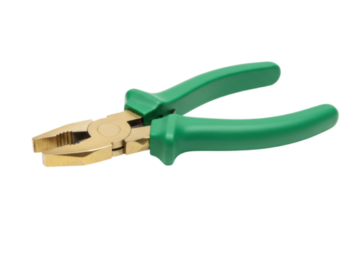 Isolated metal pliers with green handle are ready for home improvement and repair work
