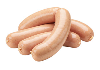 Isolated pile of cooked frankfurters, processed meat products, popular American cuisine