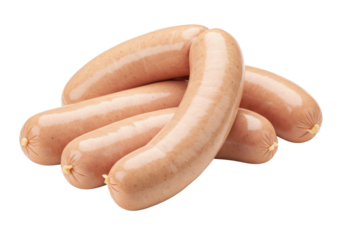 Isolated pile of cooked frankfurters, processed meat products, popular American cuisine