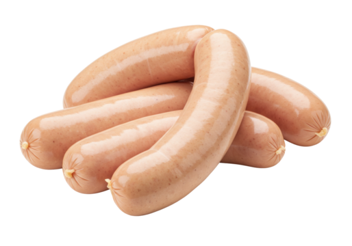 Isolated pile of cooked frankfurters, processed meat products, popular American cuisine