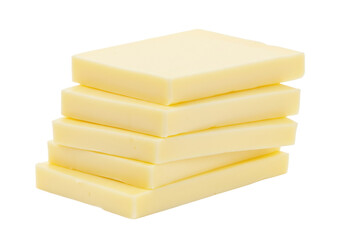 Isolated stacked slices of processed cheese, processed food, sandwich filling, snack food