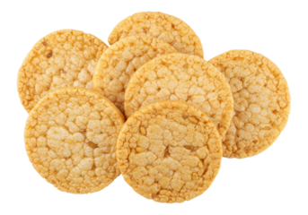 Isolated image of a pile of seven rice cakes snacks ready to eat nutritious ingredient