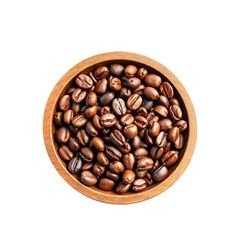 Fototapeta premium Coffee beans in wooden bowl isolated on transparent background