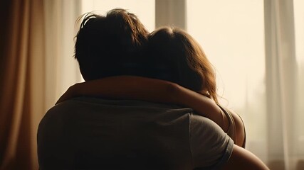 Couple Embracing in Backlit Bedroom Intimate Moment
