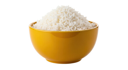 Isolated bowl of cooked white rice, staple food ingredient, Asian cuisine and nutrition
