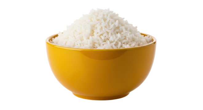 Isolated bowl of cooked white rice, staple food ingredient, Asian cuisine and nutrition