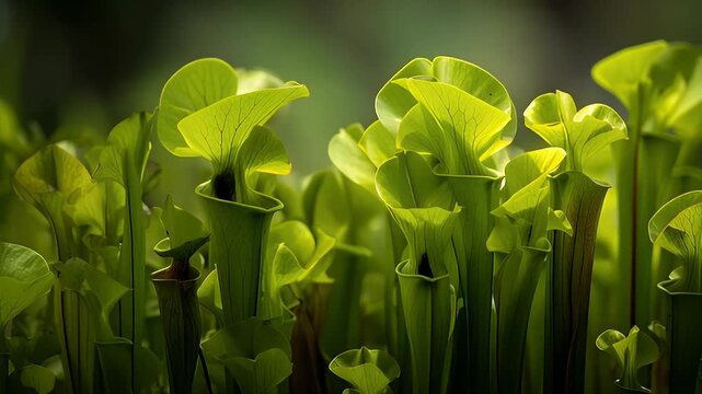 Luminous Green Pitcher Plants Carnivorous Nature Background