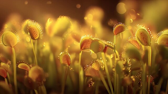 Golden Venus Flytraps in Ethereal Sunlight Carnivorous Plants