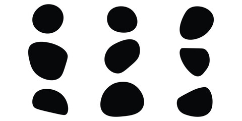 Fototapeta premium Random blotch, inkblot. Pebble, stone silhouette. Organic blob, blot, speck shape. Splat, fleck. Drop of liquid, fluid. Ink stain, mottle spot irregular shape. Basic, simple rounded, smooth gel form