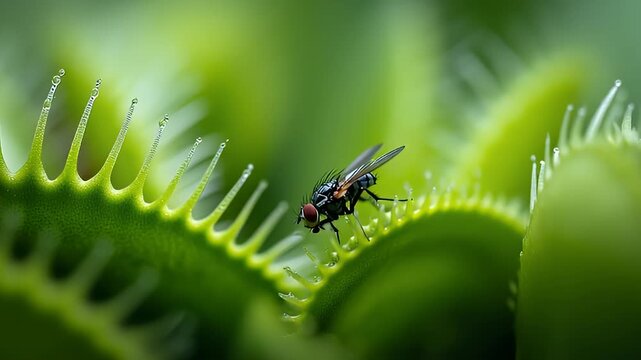 Fly on Venus Flytrap Carnivorous Plant Macro Detail
