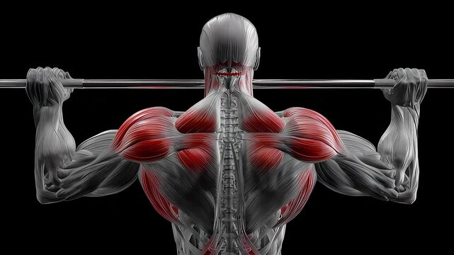 3D Anatomy Model Barbell Exercise Trapezius Muscle Focus Loop