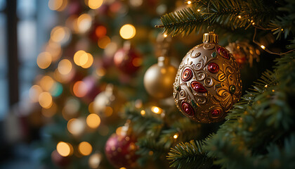 Close up of a christmas tree with ornaments and lights creating a festive mood 4k and hd image