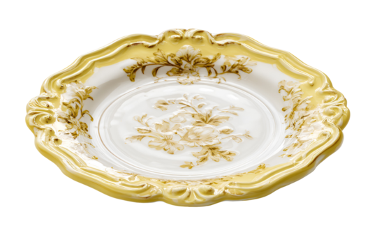 Antique ornate gilded porcelain dish with floral pattern
