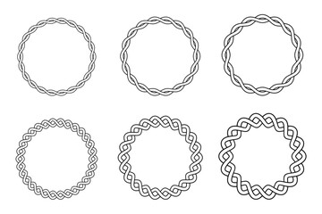 Wavy Lines Ornament Decorative Circle Frame Border Vector Illustration Set